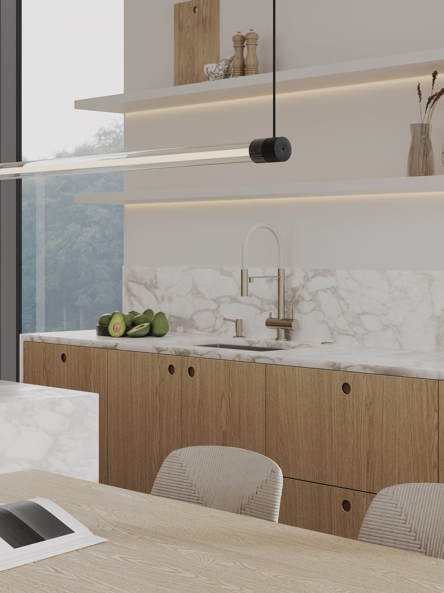 CIRCLE white oak — round integrated pull detail