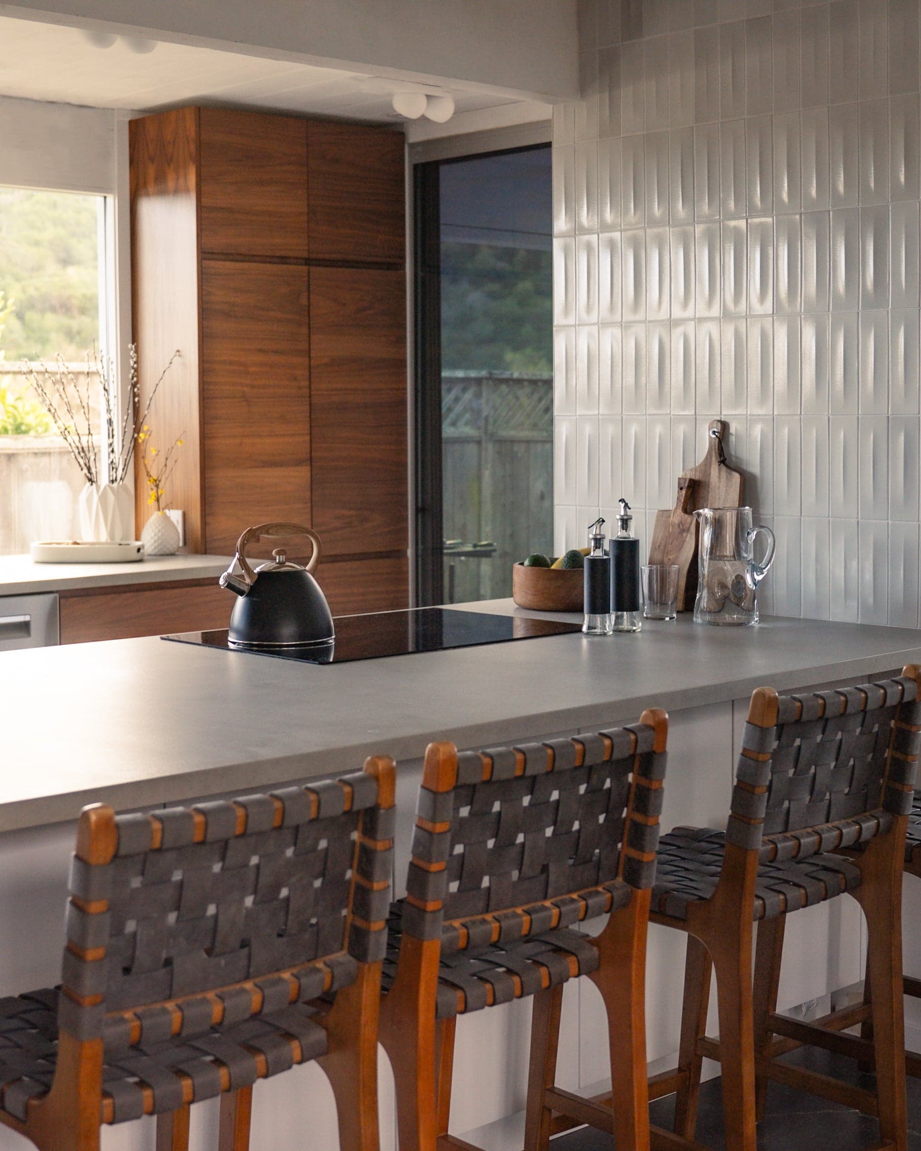 Kitchen perspective with matte white island
