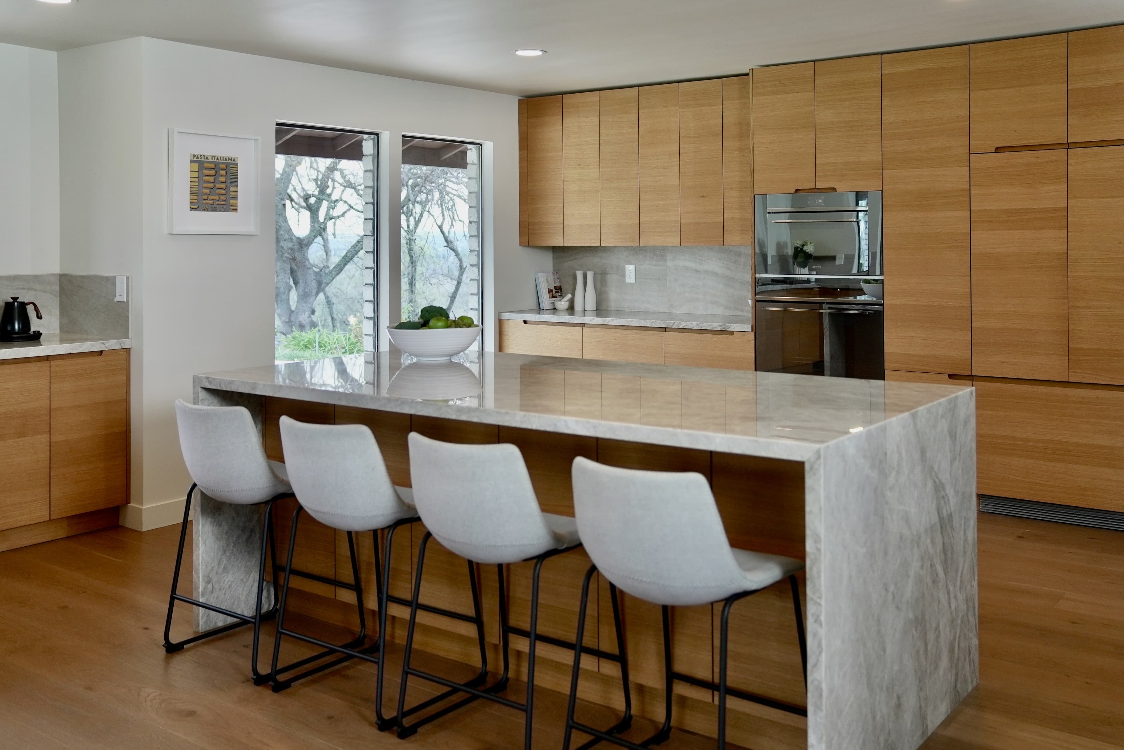 Bespoke European white oak kitchen overview, Sacramento